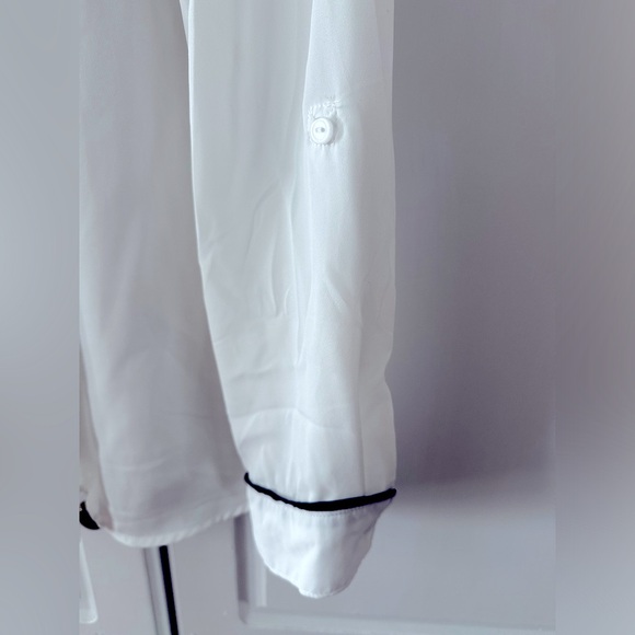 NWT Semi-Sheer White Button Down Shirt with Black Piping, XL - Picture 5 of 5